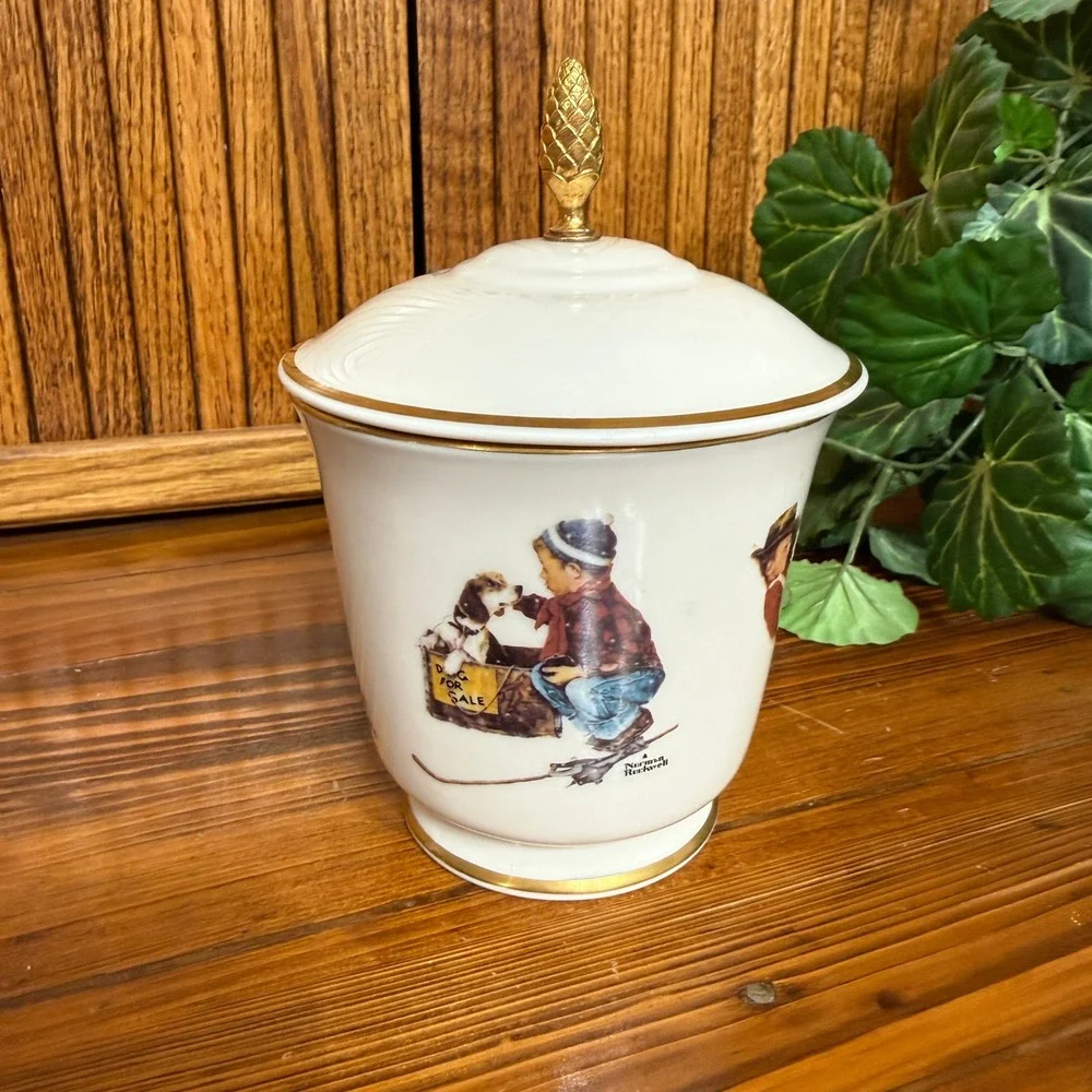 Gorham Norman Rockwell A Boy and His Dog Jar 1979 White Gold Excellent Limit Ed